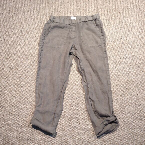 J.Jill Pure Jill Garment Dyed Linen Roll Tab Hem Crop Pant Women SP Green - Picture 1 of 8